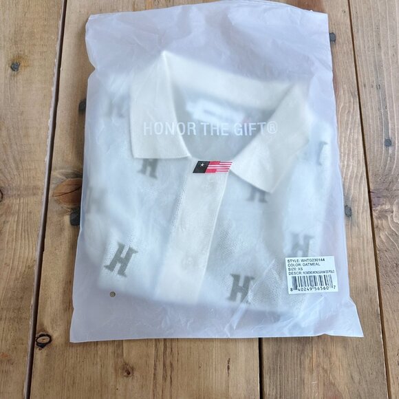 NWT Honor the Gift Short Sweater Monogram Polo Oatmeal XS - Picture 3 of 7